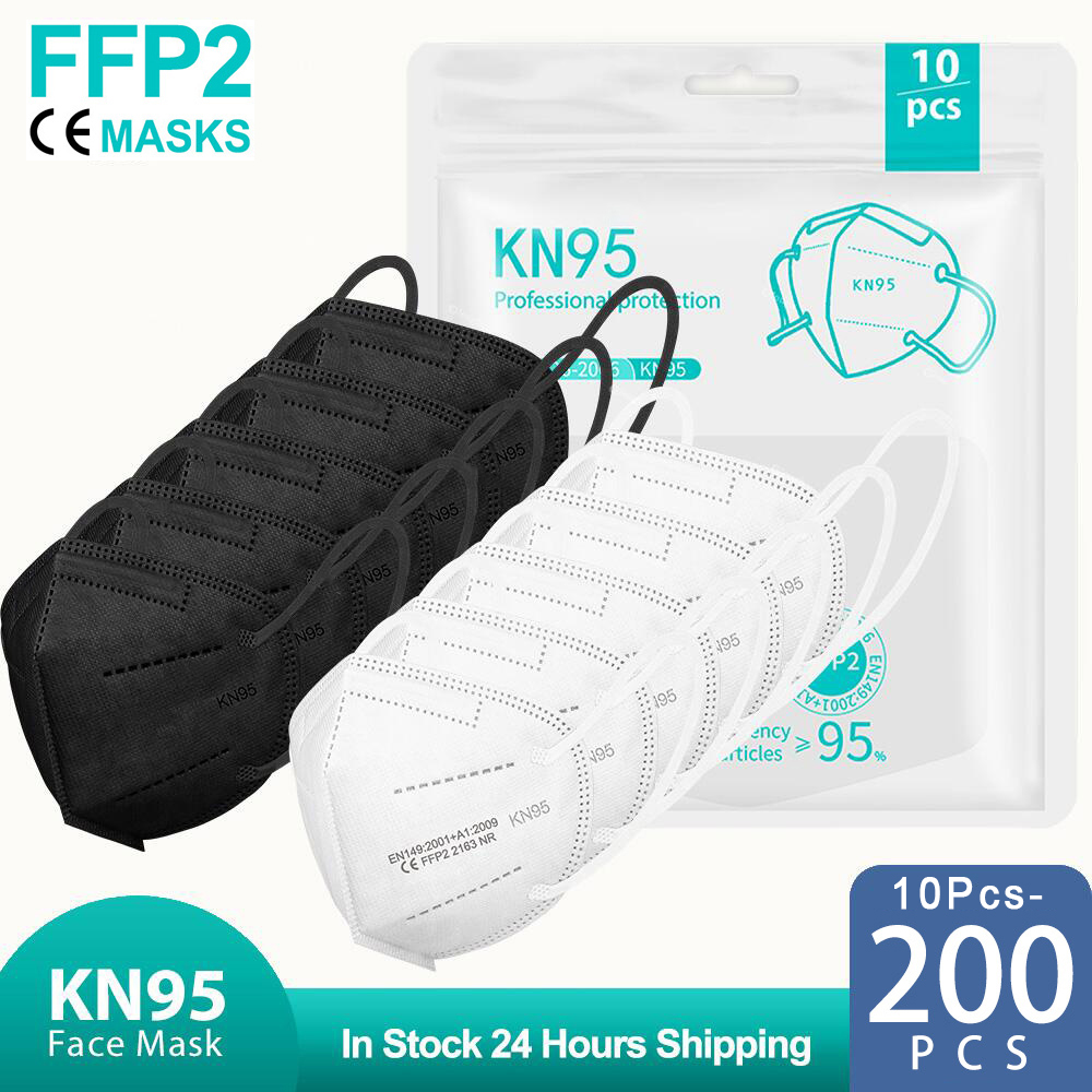 Disposable Surgical Mask - 10-200 unidades de mascarillas FFP2 negras,